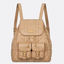 Zaino medio Dior Caro in pelle di agnello macrocannage beige