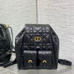 Zaino medio Dior Caro in pelle di agnello nero Macrocannage