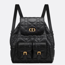 Zaino medio Dior Caro in pelle di agnello nero Macrocannage