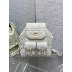 Zaino medio Dior Caro in pelle di agnello bianco Macrocannage
