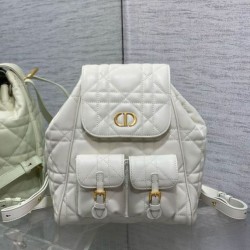 Zaino medio Dior Caro in pelle di agnello bianco Macrocannage