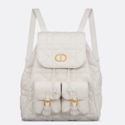 Zaino medio Dior Caro in pelle di agnello bianco Macrocannage