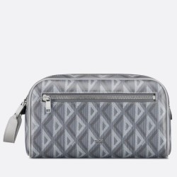 Borsa da toilette Dior in tela grigia CD Diamond