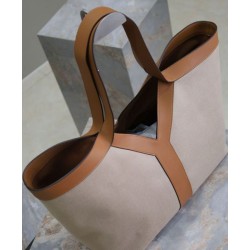 YSL Saint Laurent Y Borsa Tote in Pelle e Tela Caffè YSL Saint Laurent Y Borsa Tote in Pelle e Tela Caffè