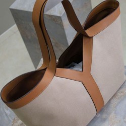 YSL Saint Laurent Y Borsa Tote in Pelle e Tela Caffè
