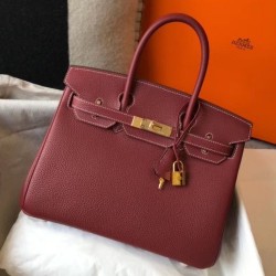 Borsa Hermes Birkin 30 cm in pelle Clemence bordeaux