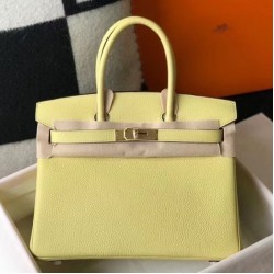 Borsa Hermes Birkin 30 cm in pelle Clemence Jaune Poussin GHW