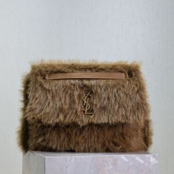 Borsa a tracolla grande YSL Saint Laurent Niki in montone marrone Borsa a tracolla grande YSL Saint Laurent Niki in montone marrone