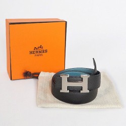 Hermes bovina giugulare Vene In Blu H Belt HR1007B Argento Hermes bovina giugulare Vene In Blu H Belt HR1007B Argento