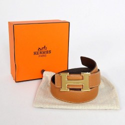 Hermes Originali Marrone bovino giugulare Vene Cintura HR1008A Oro