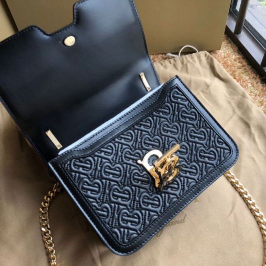 Replica Borsa TB piccola in pelle di agnello con monogramma trapuntato nera Replica Borsa TB piccola in pelle di agnello con monogramma trapuntato nera