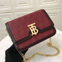 Borsa TB piccola in pelle di agnello con monogramma trapuntato rossa