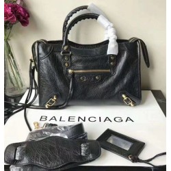 Balenciaga Classic Metallic Edge City Borsa agnello con fessure nere