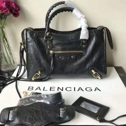 Balenciaga Classic Metallic Edge City Borsa agnello con fessure nere