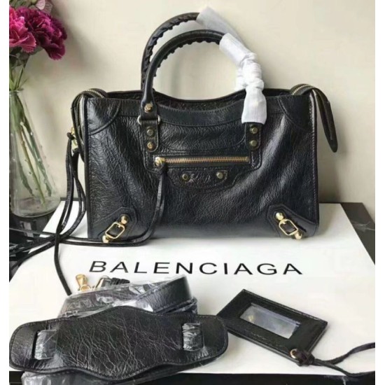 Replica Balenciaga Classic Metallic Edge City Borsa agnello con fessure nere