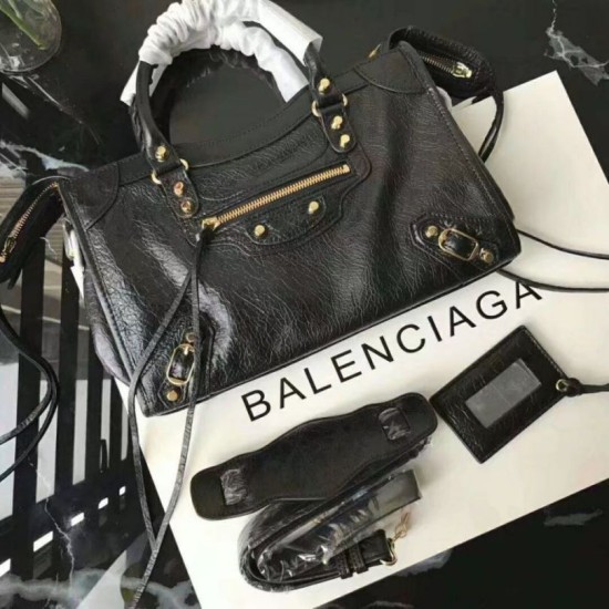 Replica Balenciaga Classic Metallic Edge City Borsa agnello con fessure nere