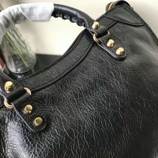 Replica Balenciaga Classic Metallic Edge City Borsa agnello con fessure nere