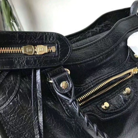 Replica Balenciaga Classic Metallic Edge City Borsa agnello con fessure nere