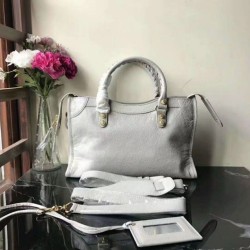 Balenciaga Classic Metallic Edge City Borsa agnello con fessure per sabbiatura Beige