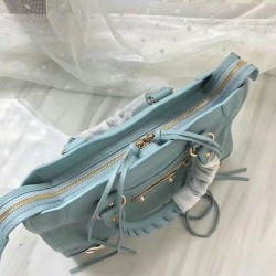 Borsa Balenciaga Classic Metallic Edge City agnello azzurra