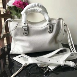 Borsa Balenciaga Classic Metallic Edge City agnello bianca