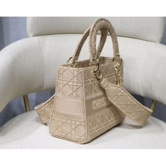 Replica Borsa a spalla ricamata Christian Dior Medium Lady D-Lite albicocca