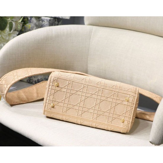 Replica Borsa a spalla ricamata Christian Dior Medium Lady D-Lite albicocca