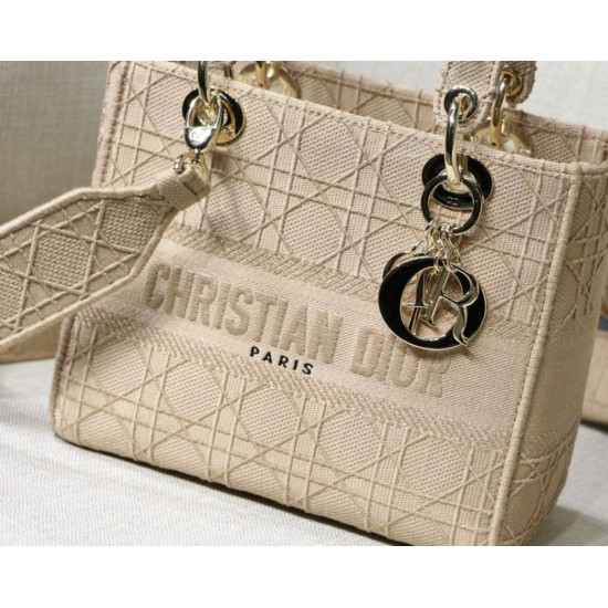 Replica Borsa a spalla ricamata Christian Dior Medium Lady D-Lite albicocca