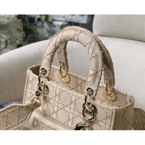 Replica Borsa a spalla ricamata Christian Dior Medium Lady D-Lite albicocca