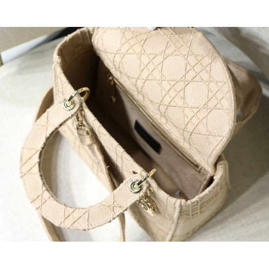 Replica Borsa a spalla ricamata Christian Dior Medium Lady D-Lite albicocca