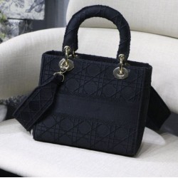 Borsa Cannage ricamata Christian Dior Medium Lady D-Lite nera Borsa Cannage ricamata Christian Dior Medium Lady D-Lite nera
