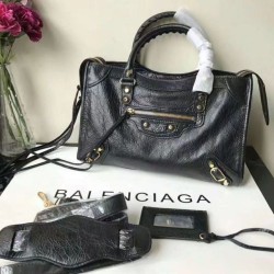 Balenciaga Classic Metallic Edge City Borsa agnello con fessure nere