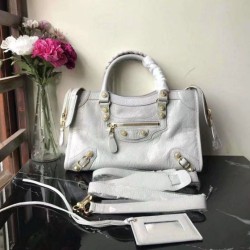 Balenciaga Classic Metallic Edge City Borsa agnello con fessure per sabbiatura Beige