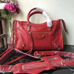 Balenciaga Classic Metallic Edge City Pelle di agnello crepe sacca rossa