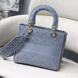Borsa a spalla ricamata Christian Dior Medium Lady D-Lite blu