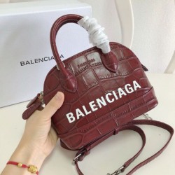 Borsa a tracolla Balenciaga Ville XXS con manico in pelle stampa coccodrillo Claret