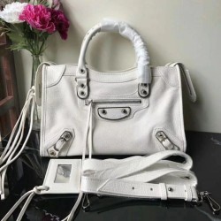 Borsa Balenciaga Classic Metallic Edge City agnello bianca