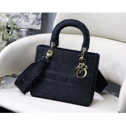 Borsa Cannage ricamata Christian Dior Medium Lady D-Lite nera