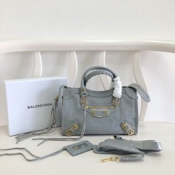 Borsa da città Balenciaga Classic con bordo metallizzato azzurro