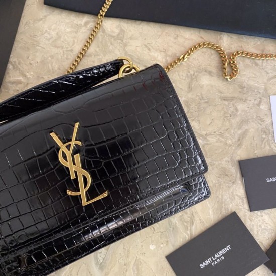 Replica Borsa YSL piccola in coccodrillo nero oro