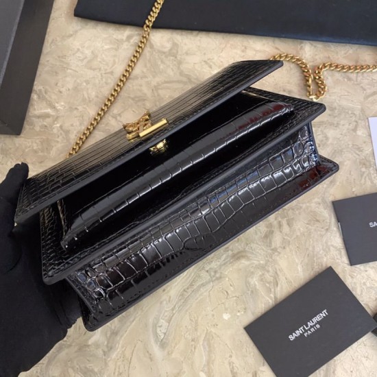 Replica Borsa YSL piccola in coccodrillo nero oro