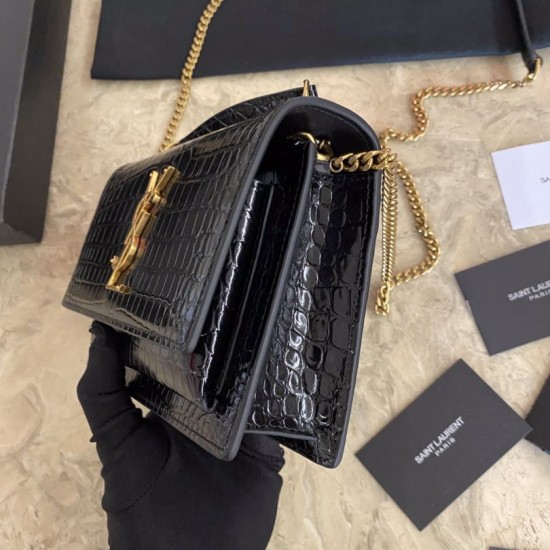 Replica Borsa YSL piccola in coccodrillo nero oro