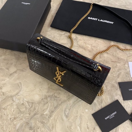 Replica Borsa YSL piccola in coccodrillo nero oro
