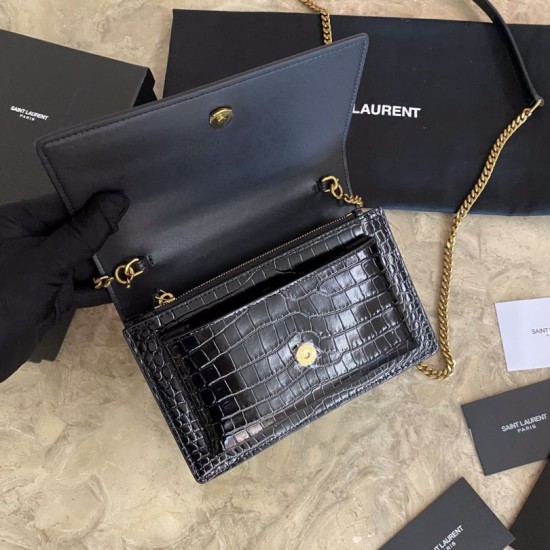 Replica Borsa YSL piccola in coccodrillo nero oro