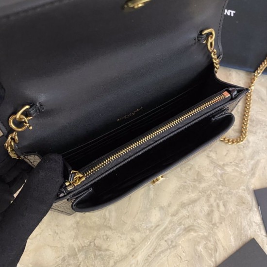 Replica Borsa YSL piccola in coccodrillo nero oro