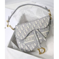 Borsa Christian Dior Saddle Original Oblique in tela ricamata grigia Borsa Christian Dior Saddle Original Oblique in tela ricamata grigia