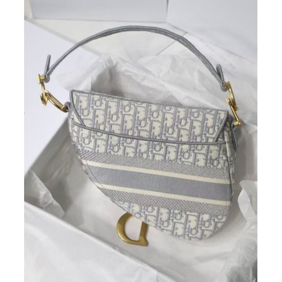 Replica Borsa Christian Dior Saddle Original Oblique in tela ricamata grigia