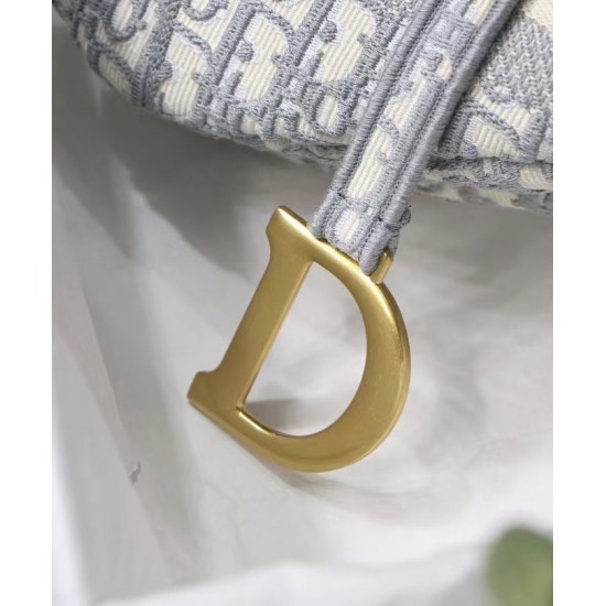 Replica Borsa Christian Dior Saddle Original Oblique in tela ricamata grigia