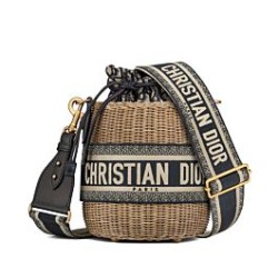 Borsa a secchiello in vimini Christian Dior Albicocca