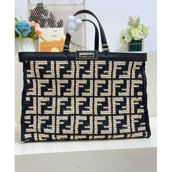 Replica Borsa Peekaboo X-Tote FF in rafia 8BH374 Nero Replica Borsa Peekaboo X-Tote FF in rafia 8BH374 Nero